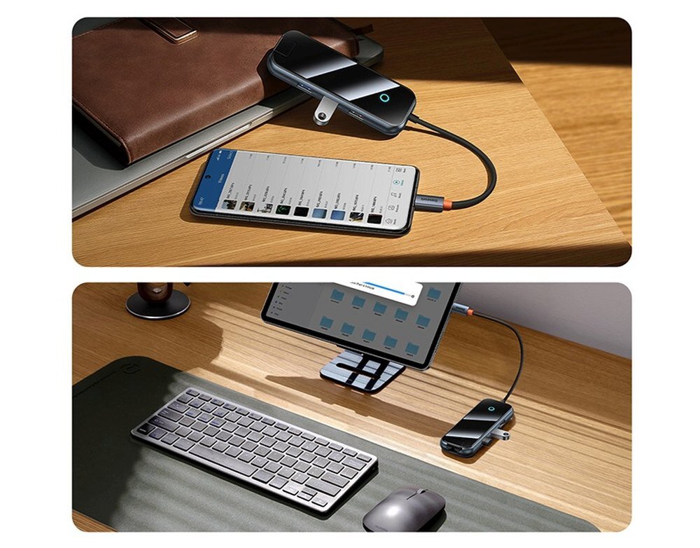 Hub BASEUS AcmeJoy 8w1 transfer danych jakość obraz wygoda funkcja OTG przesył pliki naładowanie urządzenie plug&plug port RJ45 stabilność 