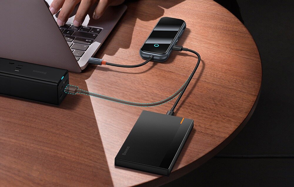 Hub BASEUS AcmeJoy 8w1 transfer danych jakość obraz wygoda funkcja OTG przesył pliki naładowanie urządzenie plug&plug port RJ45 stabilność 