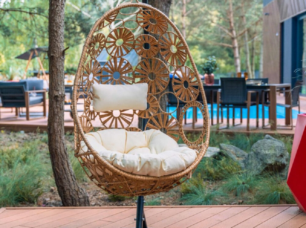 Fotel podwieszany MAJOWO MIR-B3169SB Ibiza Beżowy funkcjonalny mebel do ogrodu na taras do domu