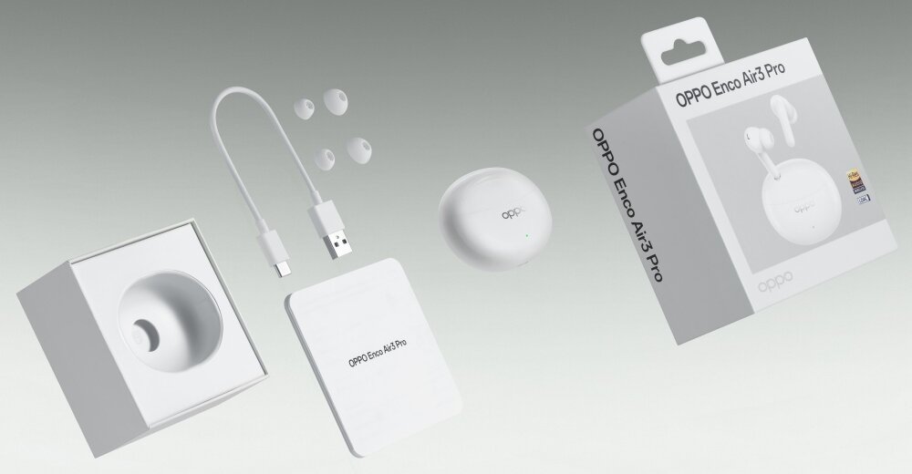 SŁUCHAWKI BLUETOOTH OPPO ENCO AIR 3 PRO TWS ANC DOKANAŁOWE naturalne materiały membrana włókno bambusowe innowacja protokół LDAC golden sound 2.0 enco master aktywna redukcja szumów wygoda dwa urządzenia jednocześnie praca bateria etui opóźnienia kolory