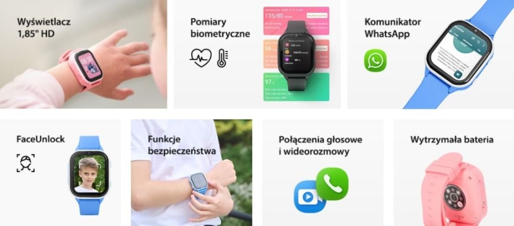 Smartwatch GARETT Kids Sun Ultra 4G ekran bateria czujniki zdrowie sport pasek ładowanie pojemność rozdzielczość łączność sterowanie krew puls rozmowy smartfon aplikacja