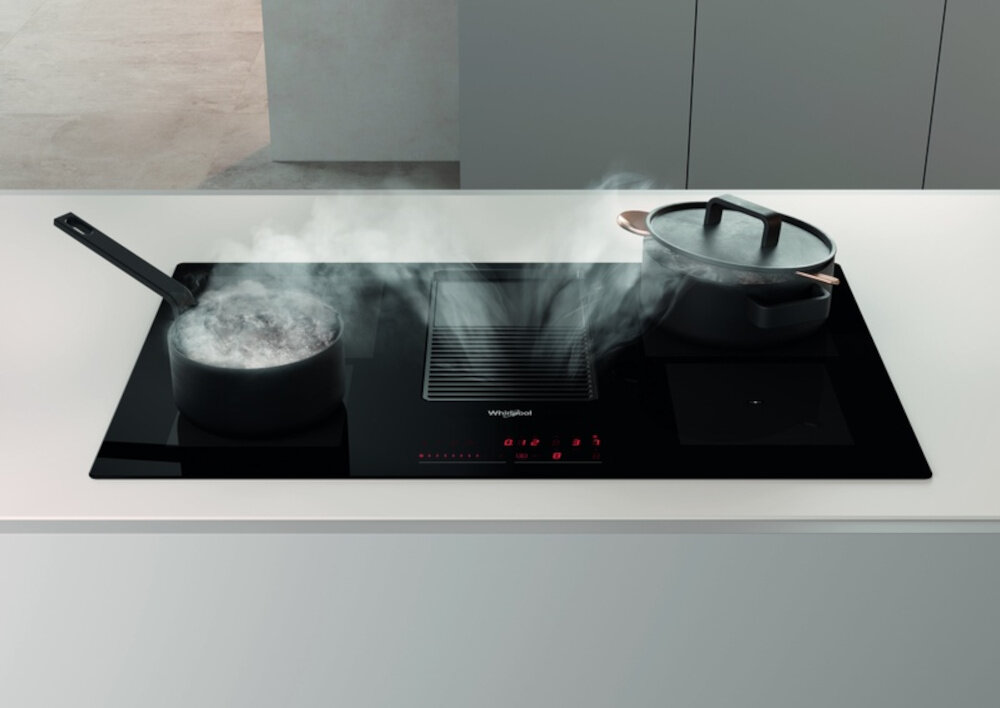 Plyta indukcyjna z okapem WHIRLPOOL WVH 1065B F KIT 2w1 latwe czyszczenie wyciag centrlny punkt
