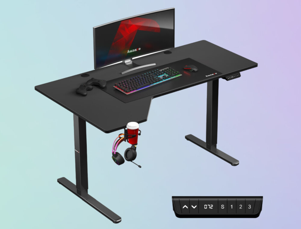Biurko HUZARO Hero 9.1 lewo prawostronne regulacja wysokość blat panel sterowania port USB-A USB-C ergonomia pierwsze miejsce silnik trwały blat szerokość