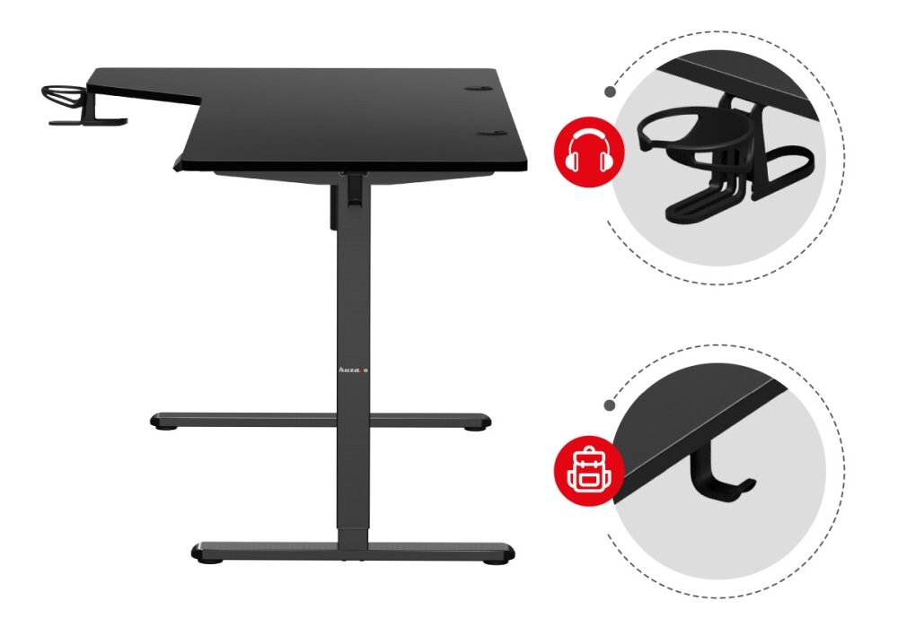 Biurko HUZARO Hero 9.1 lewo prawostronne regulacja wysokość blat panel sterowania port USB-A USB-C ergonomia pierwsze miejsce silnik trwały blat szerokość