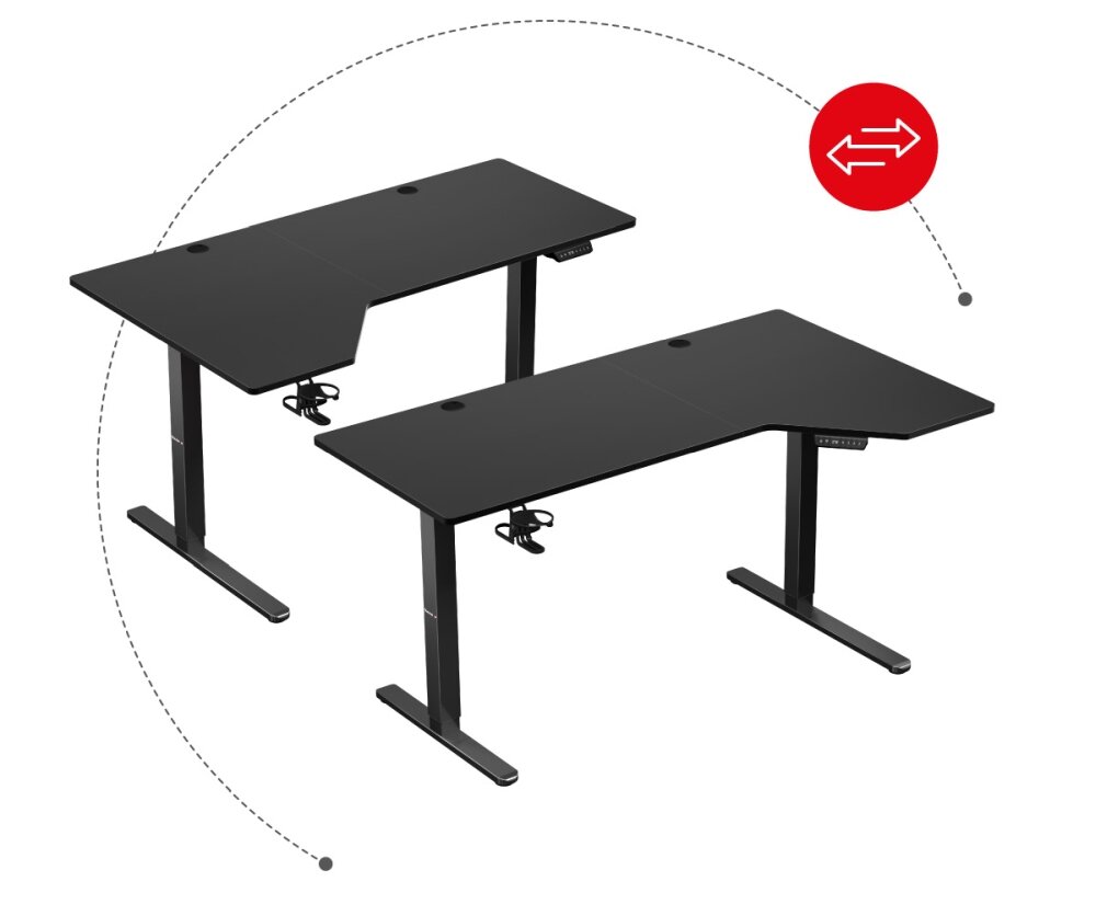 Biurko HUZARO Hero 9.1 lewo prawostronne regulacja wysokość blat panel sterowania port USB-A USB-C ergonomia pierwsze miejsce silnik trwały blat szerokość