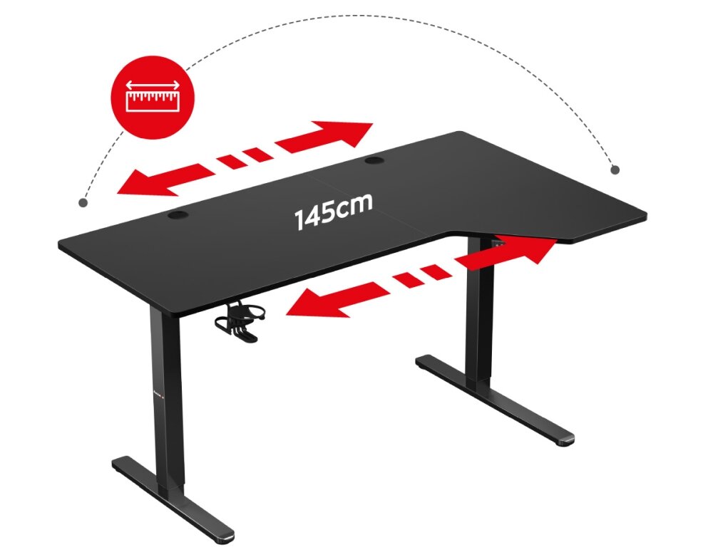Biurko HUZARO Hero 9.1 lewo prawostronne regulacja wysokość blat panel sterowania port USB-A USB-C ergonomia pierwsze miejsce silnik trwały blat szerokość