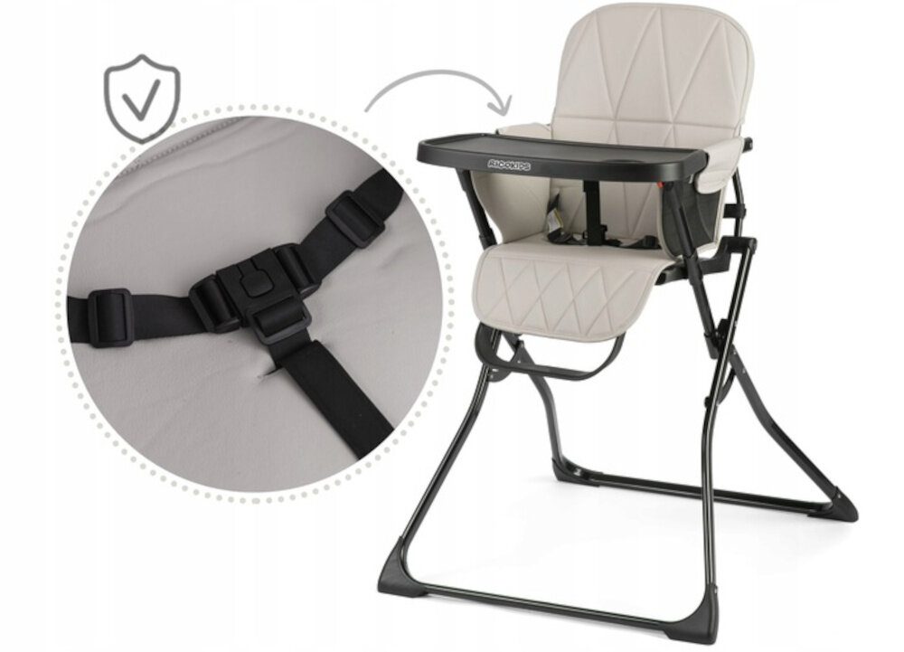 Krzeselko do karmienia RICOKIDS Nuco Jasno Szary bezpieczenstwo kolka z blokada 5-punktowe pasy bezpieczenstwa