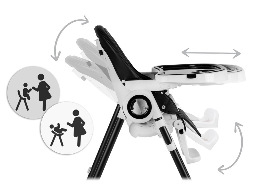 Krzesełko do karmienia NUKIDO Belo Czarny Trzystopniowe ustawienie tacki dopasowanie wiek wielkość przestrzeń wygoda komfort pozycja Możliwość demontażu tacki i dodatkowej nakładki