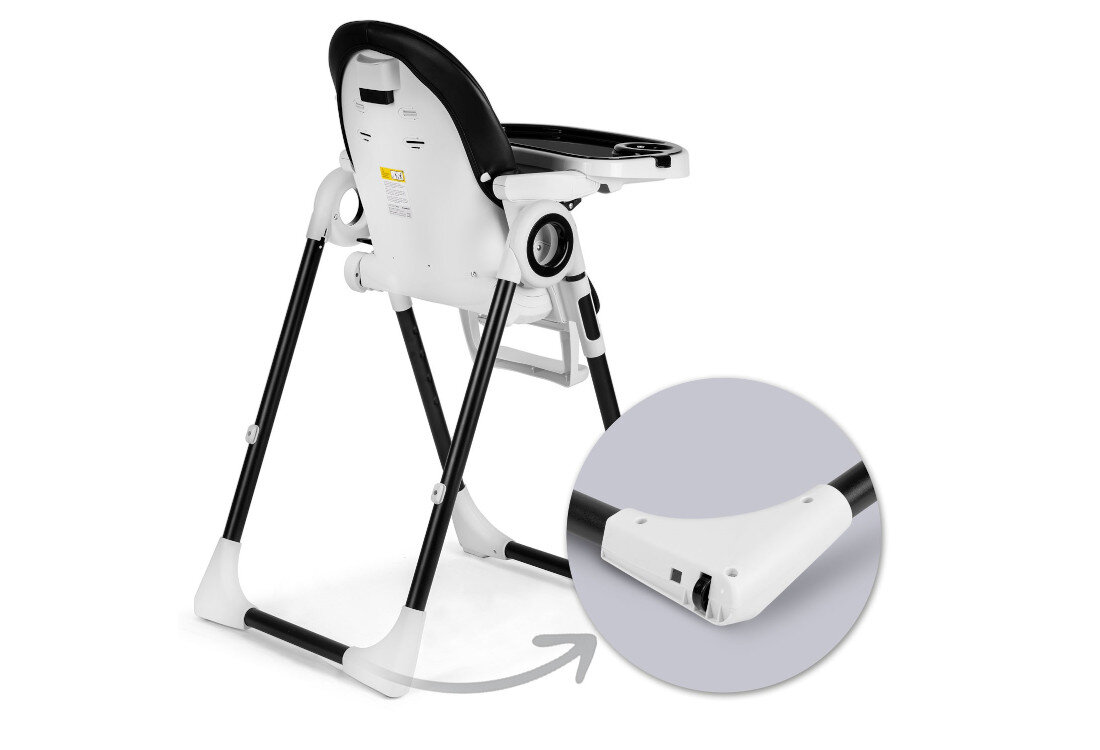 Krzesełko do karmienia NUKIDO Belo Czarny Mobilność bez wysiłku Kółka w tylnych nogach ułatwienie przenoszenie