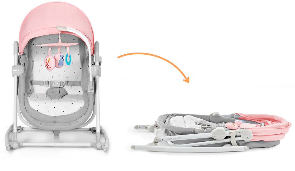 Leżaczek KINDERKRAFT Unimo Up Różowy niewielki rozmiar mozliwosc zlozenia na plasko wyprodukowany zgodnie z wymogami europejskiej normy bezpieczenstaw EN 12790 i EN 1130