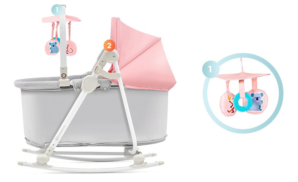 Leżaczek KINDERKRAFT Unimo Up Różowy palak z trzema zabawkami lusterko