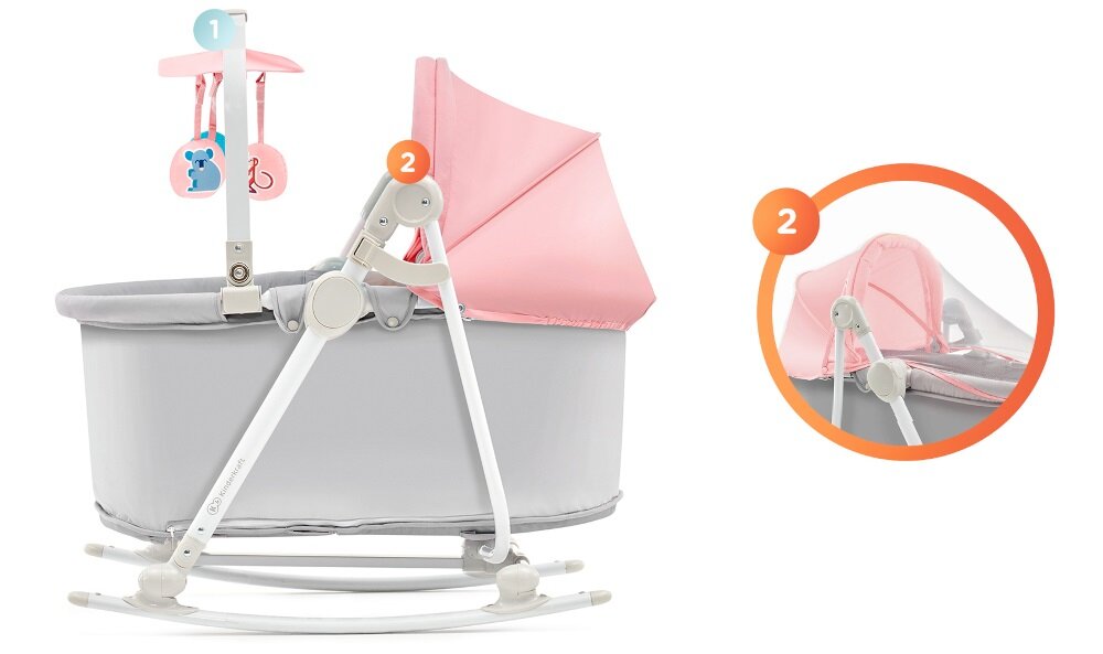 Leżaczek KINDERKRAFT Unimo Up Różowy moskitiera komfort bezpieczenstwo