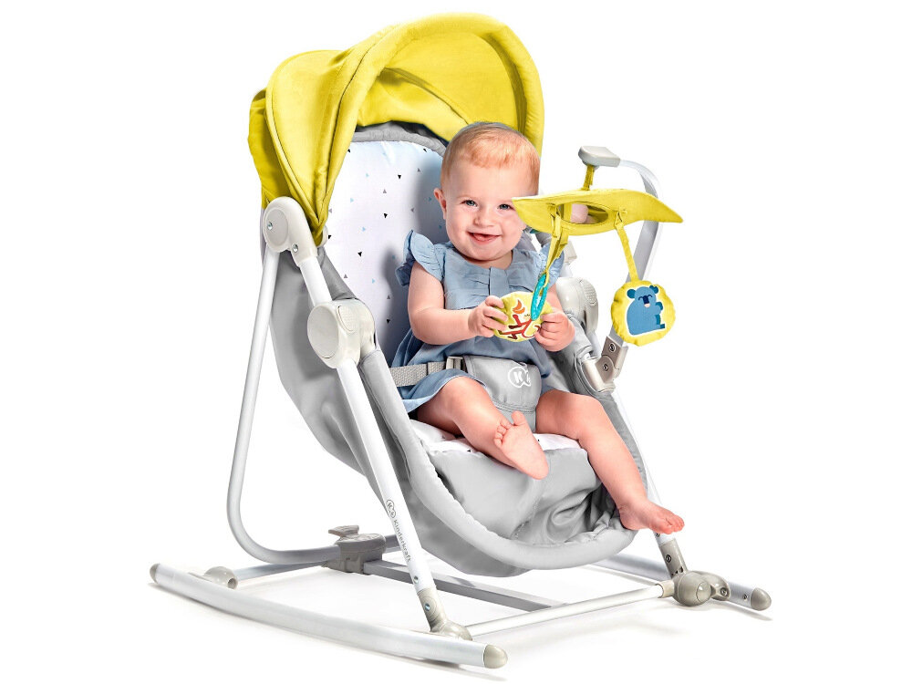 Leżaczek KINDERKRAFT Unimo Up Żółty pasy bezpieczenstwa solidne 3-punktowe miekkie ochraniacze dwa zabezpieczenia przed zlozeniem blokada dolna i boczna