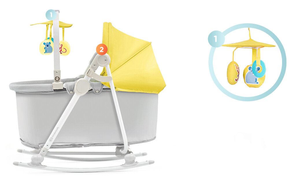 Leżaczek KINDERKRAFT Unimo Up Żółty palak z trzema zabawkami lusterko