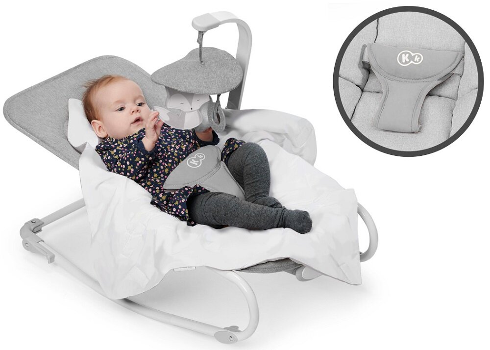 Leżaczek KINDERKRAFT Felio 2 Szary pasy bezpieczenstwa solidne 3-punktowe miekkie ochraniacze