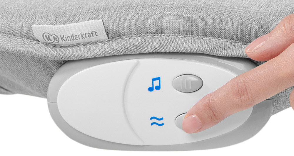 Leżaczek KINDERKRAFT Felio 2 Szary funkcjonalny panel sterujacy 8 melodii funkcja wibracji