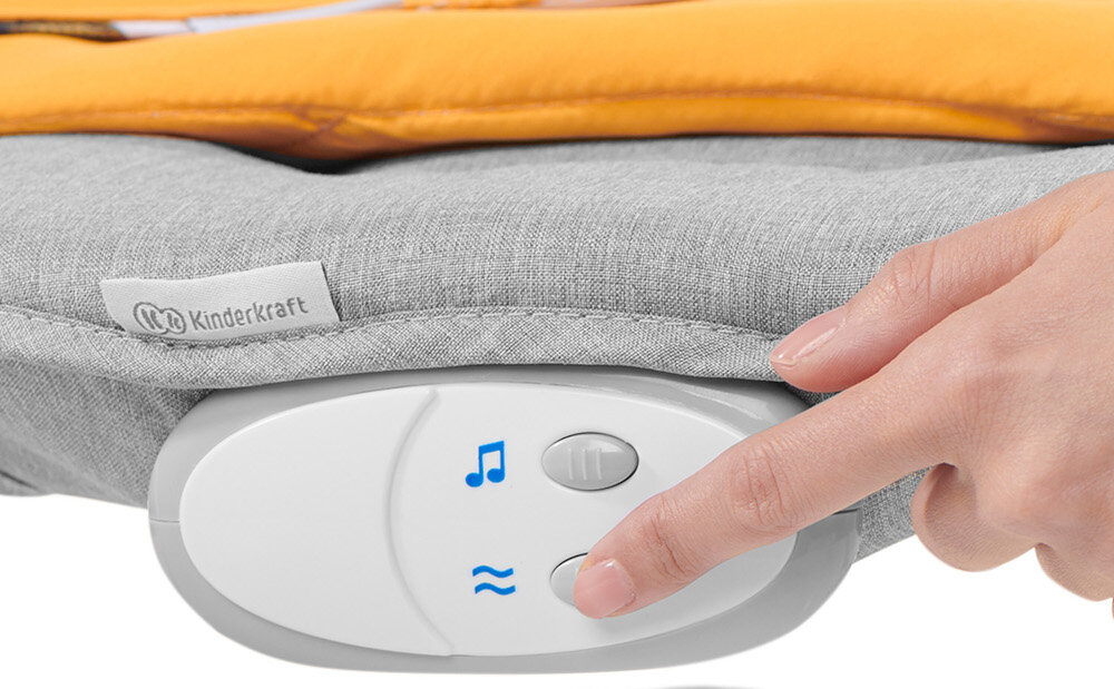 Leżaczek KINDERKRAFT Felio 2 Żółty funkcjonalny panel sterujacy 8 melodii funkcja wibracji