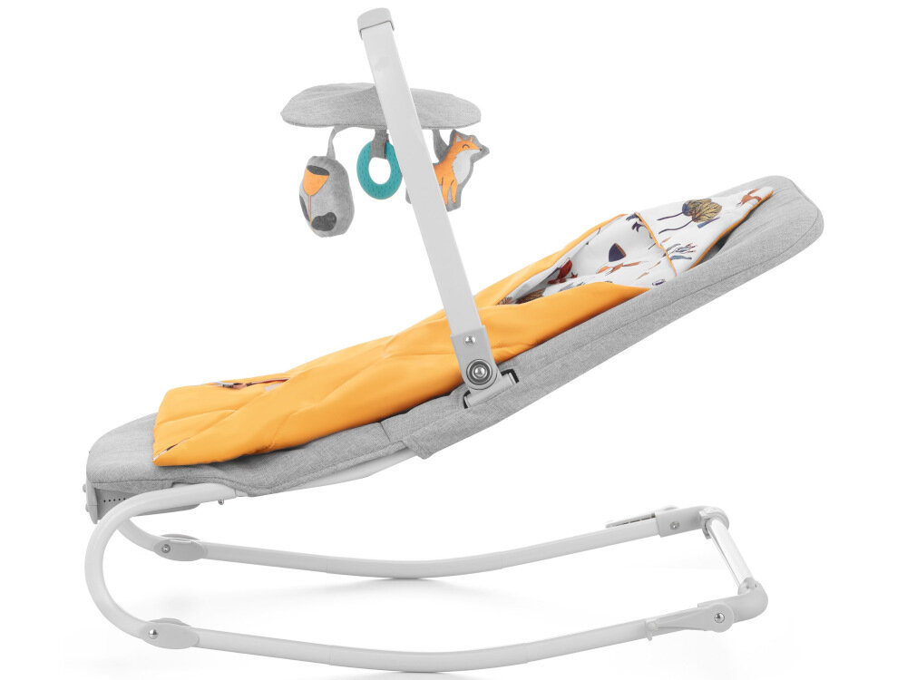 Leżaczek KINDERKRAFT Felio 2 Żółty palak z trzema zabawkami lusterko