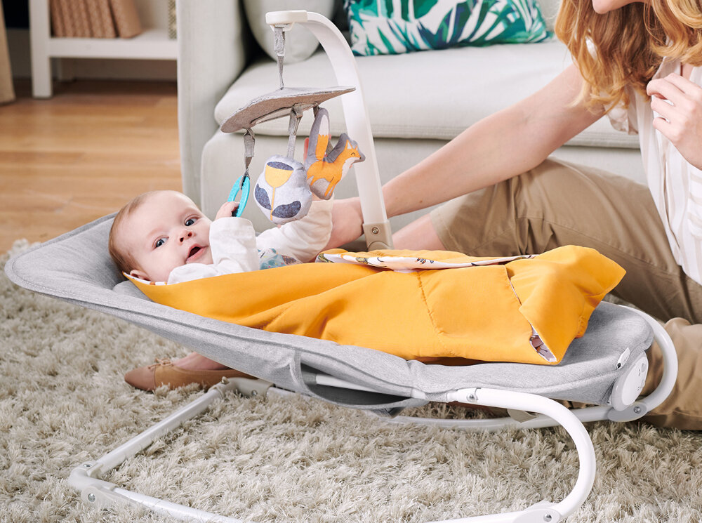 Leżaczek KINDERKRAFT Felio 2 Żółty rozek miekki mozna uzywac samodzielnie