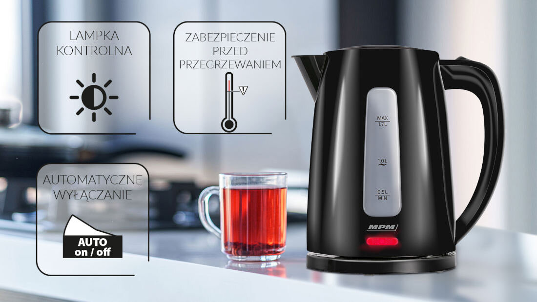Czajnik MPM MCZ-112 bezpieczne wielostopniowy system zabezpiczen lampka kontrolna funkcja automatycznego wylaczenia
