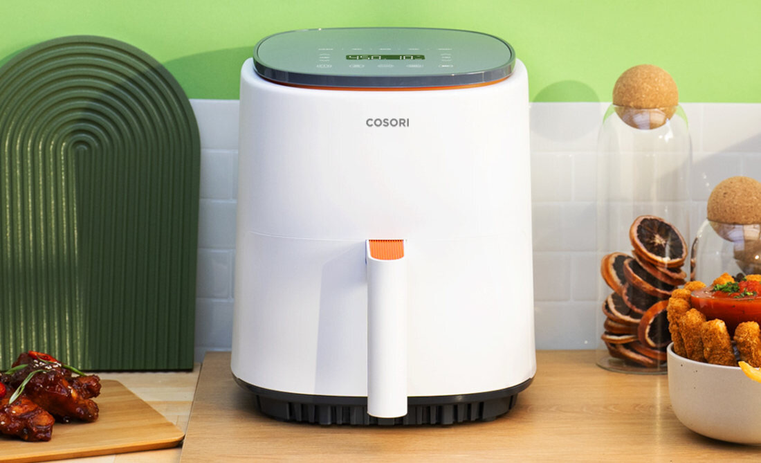 Frytkownica beztluszczowa COSORI CAF-LI401S-WEUR Air Fryer ergonomiczny design wymiary waga pojemnosc
