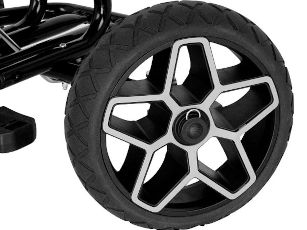 Gokart na pedały KETTLER Kettcar Revolution koła 11-calowe łożyska kulkowe tłumienie drgań i wstrząsów z materiału solight eco z recyklingu wysoka sprężystość wysoka odporność na promieniowanie UV i ciepło nie wymagają pompowania