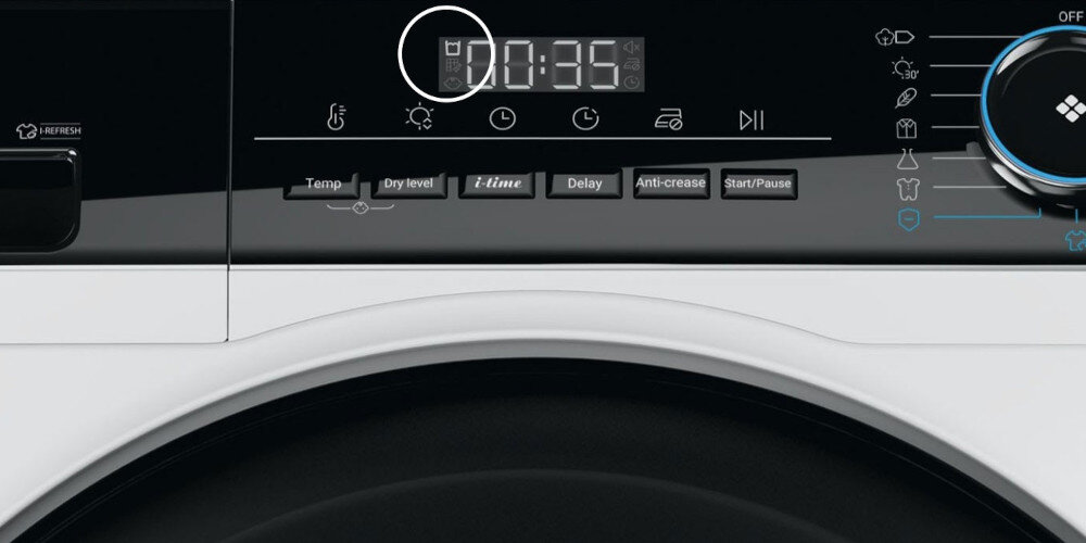 SUSZARKA HAIER I-PRO 3 HD90-A3939-S zdjęcie lifestyle panel czas zbliżenie przyciski pokrętło funkcje programy Kontrola nad poziomem wody Wskaźnik poziomu wody wydłuża żywotność urządzenia