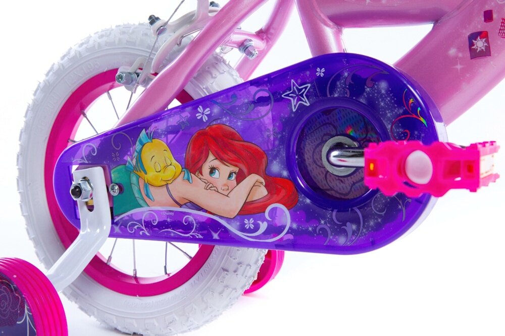Rower dziecięcy DISNEY Księżniczki 12 cali dla dziewczynki boczne kolka asekuracja w poczatkowej fazie nauki jazdy na rowerze latwo usunac lanuch stylowa oslona wizerunek ksiezniczki DISNEY