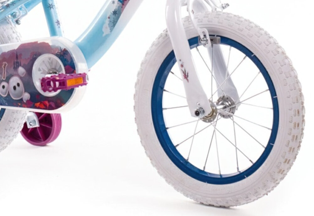 Rower dziecięcy DISNEY Kraina Lodu 14 cali dla dziewczynki 14-calowe kola stalowe obrecze kola zachowuja swoj ksztalt opony sa stabilnie trzymane bezpieczna jazda