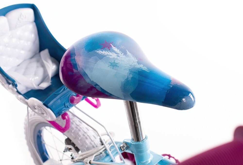 Rower dziecięcy DISNEY Kraina Lodu 14 cali dla dziewczynki siodelko wygodne piankowe fotelik dla lalki