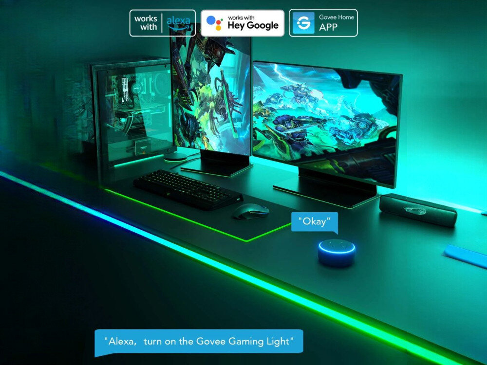 Taśma LED GOVEE H61C3 3m Wi-Fi/Bluetooth, Wi-Fi, głos, aplikacja, Matter, Setup gamingowy z podświetleniem LED, kompatybilny z Alexa, Google i aplikacją.