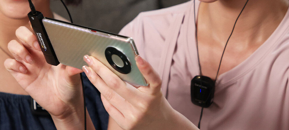 System bezprzewodowy SARAMONIC Blink500 ProX Q3 nadajnik mikrofonem odbiornik wywiadów, transmisji na żywo i wideokonferencji 84 dB 48 kHz 20 Hz do 20 kHz Apple port Lightning iPhonami iPadami