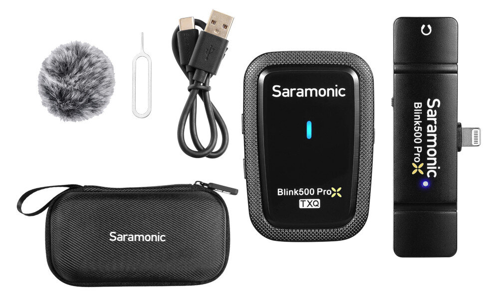 System bezprzewodowy SARAMONIC Blink500 ProX Q3 osłona przeciwwiatrowa typu deadcat, kabel USB-A / USB-C, etui
