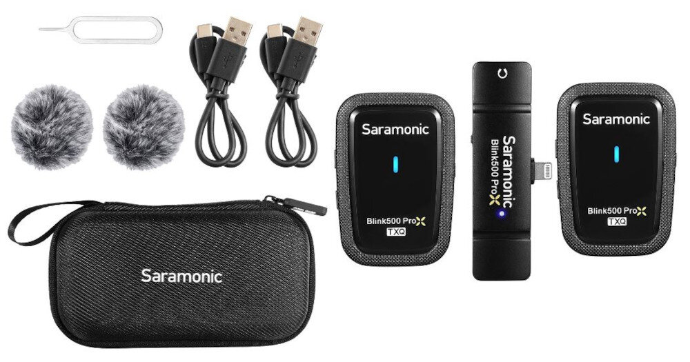 System bezprzewodowy SARAMONIC Blink500 ProX Q4 osłona przeciwwiatrowa typu deadcat, kabel USB-A / USB-C, etui