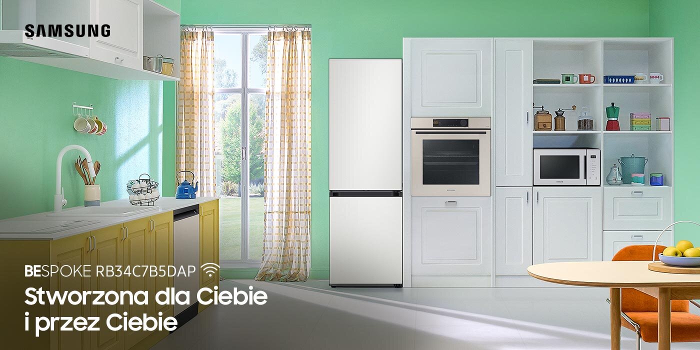 W Media Expert dostępna jest lodówka Samsung Bespoke RB34C7B5DAP bez paneli drzwiowych, dobierzesz je w sklepie lub na stronie w stylu, który Ci najbardziej pasuje