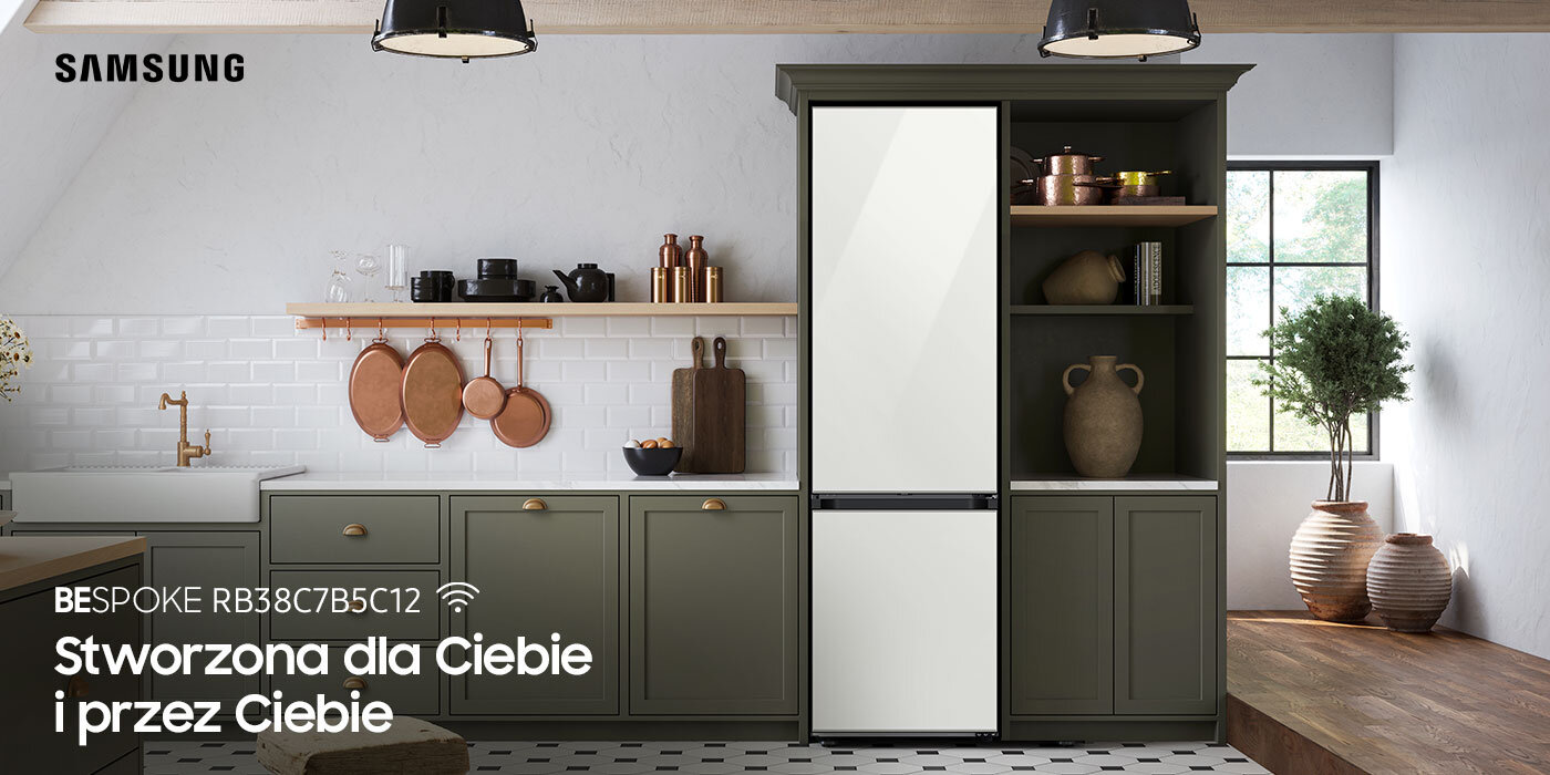 Lodówka Samsung Bespoke RB38C7B5C12 z oferty Media Expert w stylowym pomieszczeniu Lodówka Samsung Bespoke RB38C7B5C12 z oferty Media Expert w stylowym pomieszczeniu
