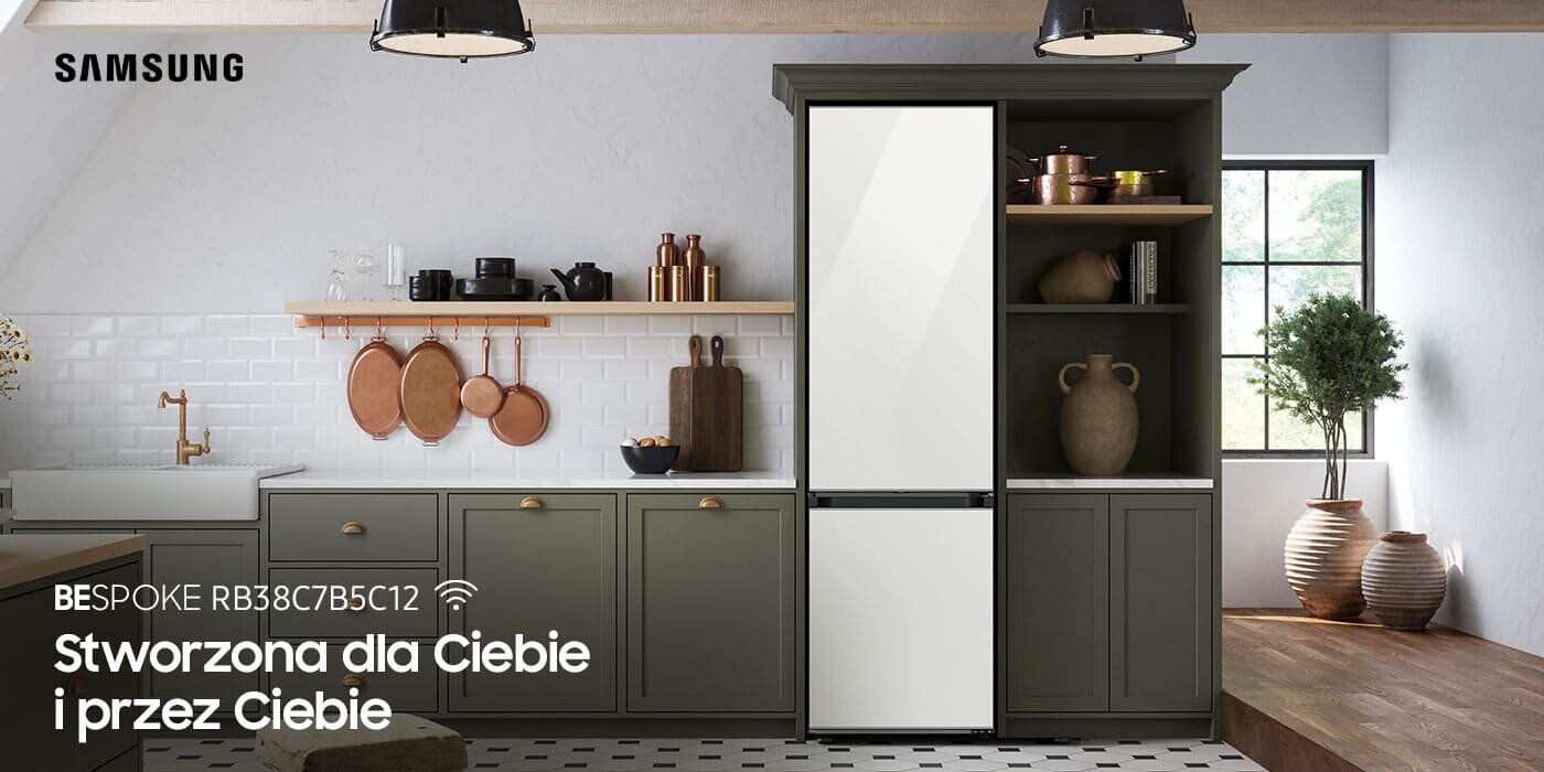 Lodówka Samsung Bespoke RB38C7B5C12 z oferty Media Expert w stylowym pomieszczeniu