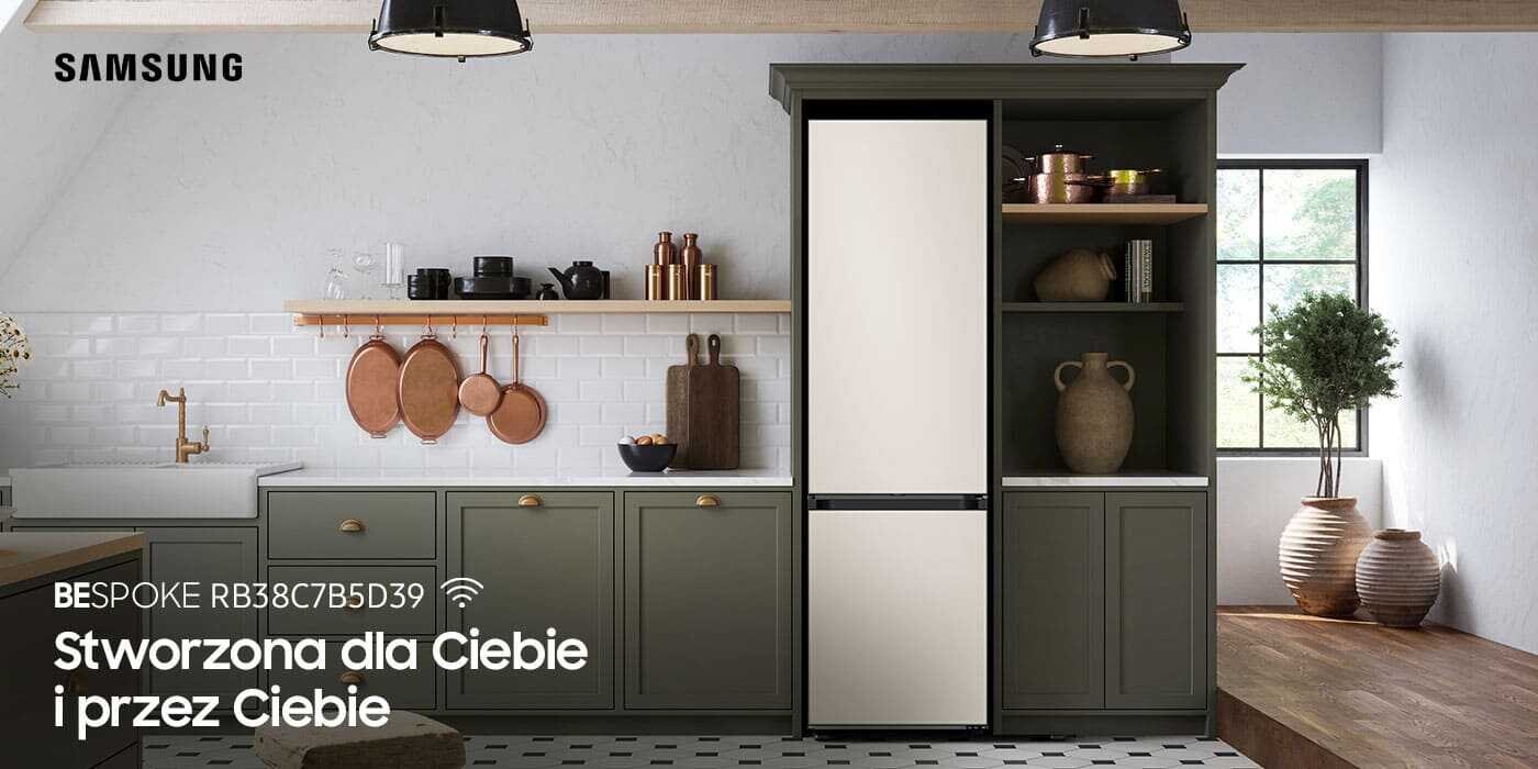 lodówka Samsung Bespoke RB38C7B5D39 w kolorze satynowego beżu dostępna w Media Expert lodówka Samsung Bespoke RB38C7B5D39 w kolorze satynowego beżu dostępna w Media Expert
