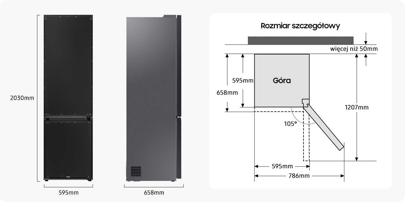 Szczegółowe wymiary lodówki Samsung Bespoke