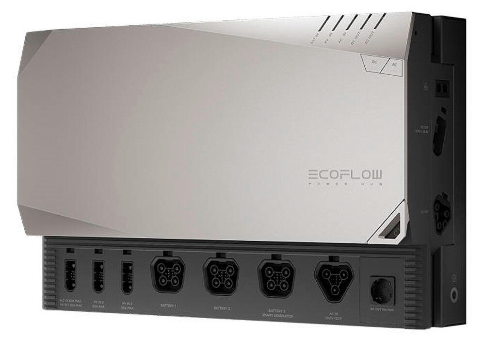 Zestaw ECOFLOW Power Kits HUB + przewody + panel dystrybucyjny wymiary 48 x 14 x 30 cm funkcjonalnosc 2 kontrolery ladowania slonecznego MPPT ladowarka akumulatorow MPPT konwerter DC-DC inwerterowa ladowarka system obslugi Plug&Play prosta intuicyjna obsluga