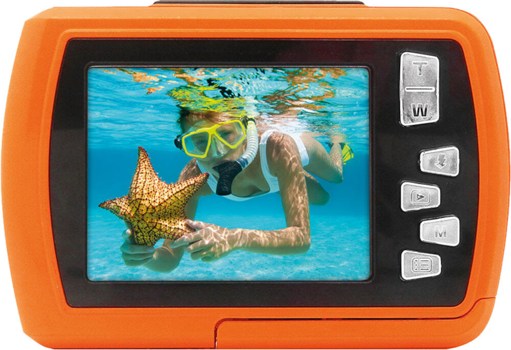 Aparat EASYPIX Aquapix W2024 Splash Pomarańczowy wyświetlacz obsługa przekątna przyciski