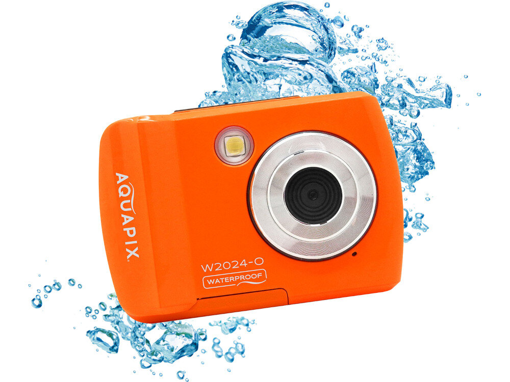 Aparat EASYPIX Aquapix W2024 Splash Pomarańczowy pamięć czytnik porty zasilanie baterie