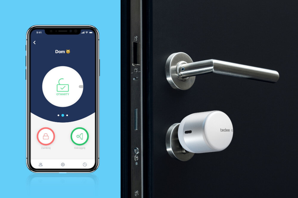 Zamek elektroniczny TEDEE GO Srebrny Bluetooth funkcja automatycznego otwierania i zamykania