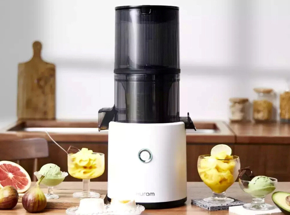 Wyciskarka wolnoobrotowa H-300E-WBEC03 Bialy Mat automatyczne wylaczenie czas pracy cicha praca moc 150 W silnik indukcyjny bezszczotkowy