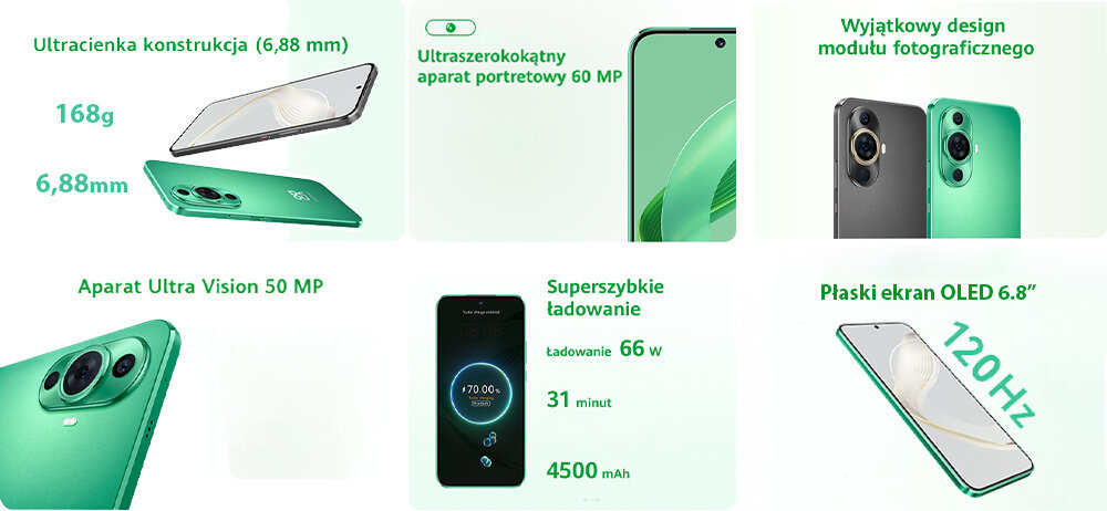Smartfon HUAWEI Nova 11 ekran bateria czujniki zdrowie sport pasek ładowanie pojemność rozdzielczość łączność sterowanie krew puls rozmowy smartfon aplikacja