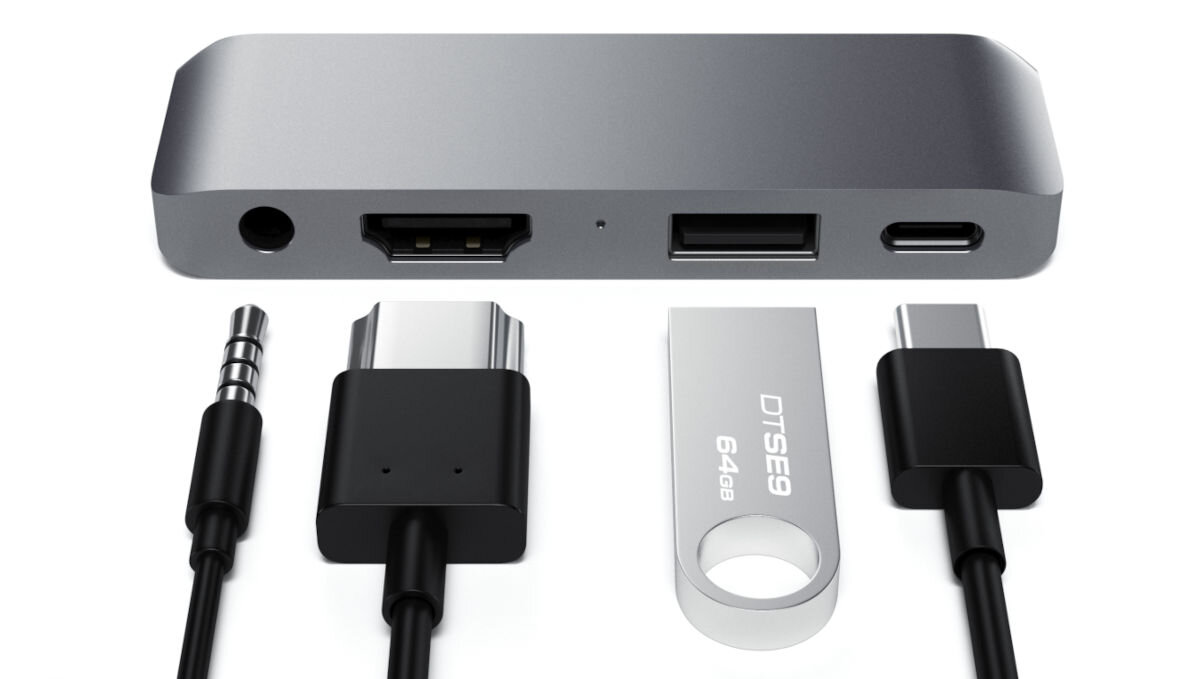 Hub SATECHI ST-TCMPHM Szary z myślą o iPad USB-C Power Delivery do 60 W HDMI złącze słuchawkowe 3,5 mm