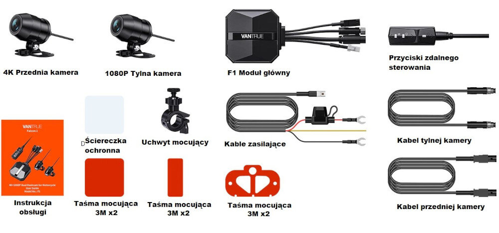 Wideorejestrator VANTRUE F1 Falcon 1  - zestaw