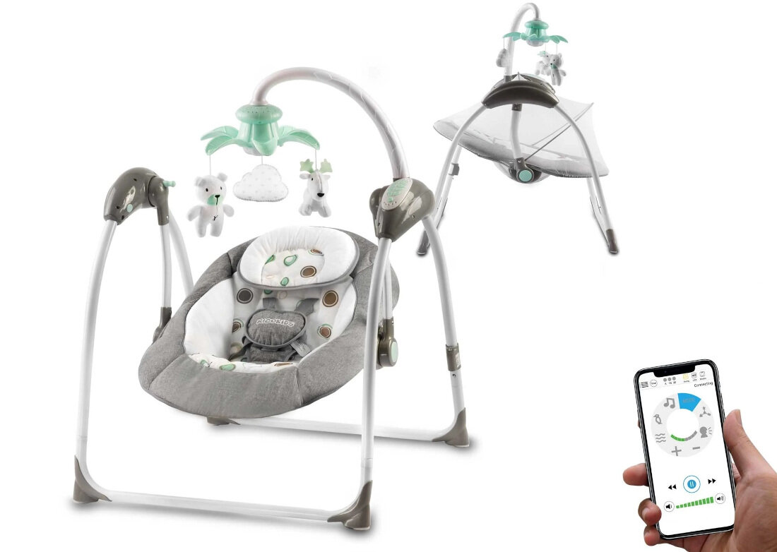 Lezaczek RICOKIDS 7322 Szary komfort wygoda bezpieczenstwo design wyglad aplikacja Swing Control