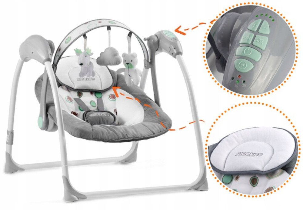 Lezaczek RICOKIDS 7321 wykonanie wysoka jakosc stabilna konstrukcja bezpieczenstwo material komfort palak z trzema pluszowymi zabawkami motoryka stymulacja wzrok