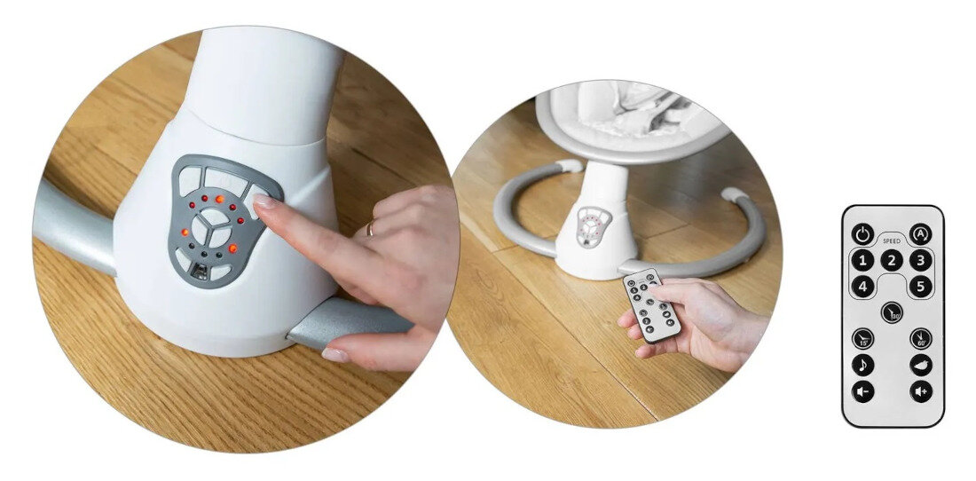 Lezaczek RICOKIDS 705000 Bialo-szary komfort wygoda bezpieczenstwo design wyglad aplikacja Swing Control